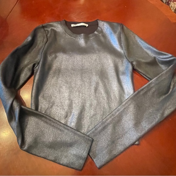 Zara Foil knit Navy blue/ grey Crop Top - Picture 2 of 4